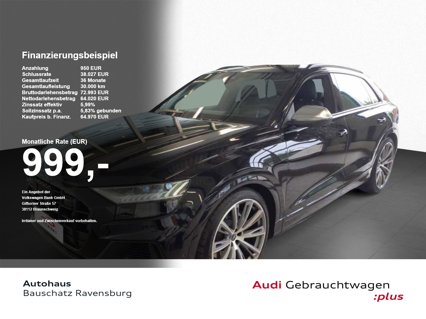 Audi SQ8 4.0 TFSI quattro *PANO*OPTIK*MATRIX*B&O*HUD* DynLicht SpurH el.Heck