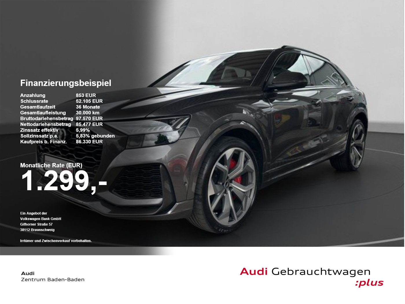 Audi RSQ8 4.0 TFSI quattro 305 KM/H*B&O*LUFT*HUD AHK Virtual SoundSys