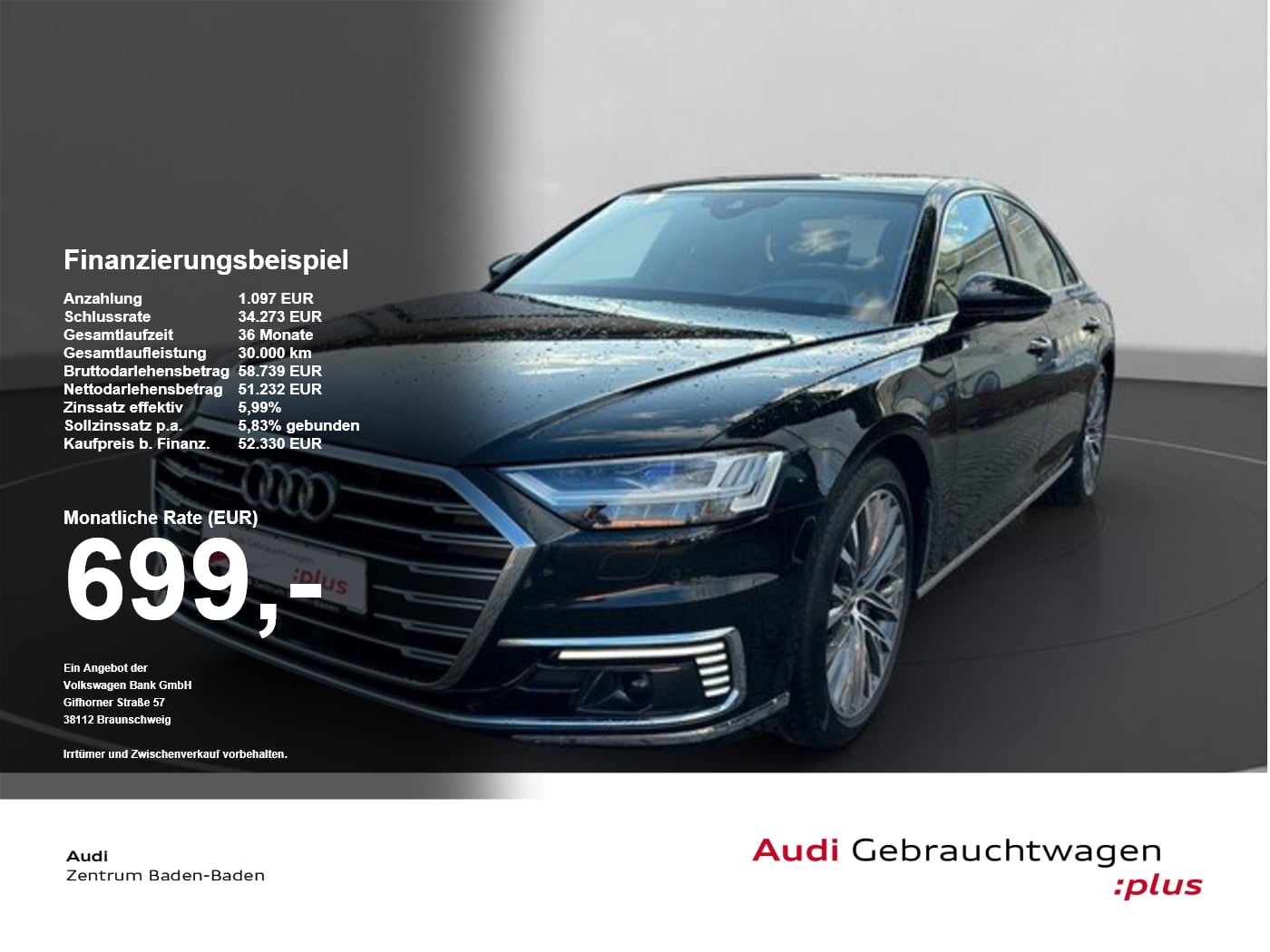 Audi A8 60 TFSI e quattro PANO*BETTER-VISION*RSE*B&O SoundSys HUD Luft SD